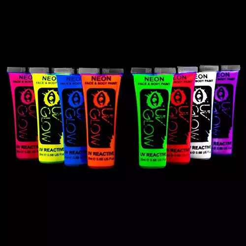 UV Glow Blacklight Face and Body Paint 0.68oz - Set of 8 Tubes - Neon Fluorescent